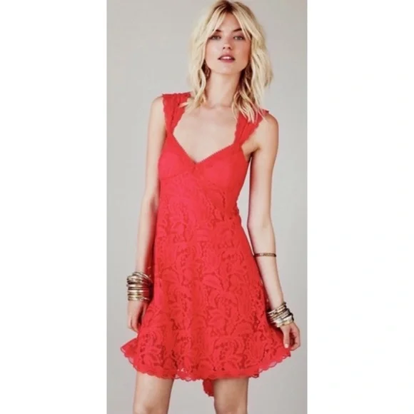 knee length dresses for ladies Red Heart Lace Midi Dress - All Dresses main image 1